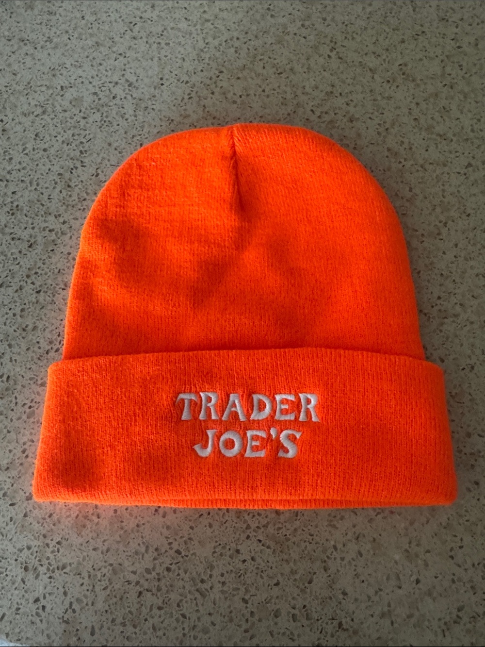 Trader Joe’s Employee Neon Orange Embroidered Beanie Hat Rare